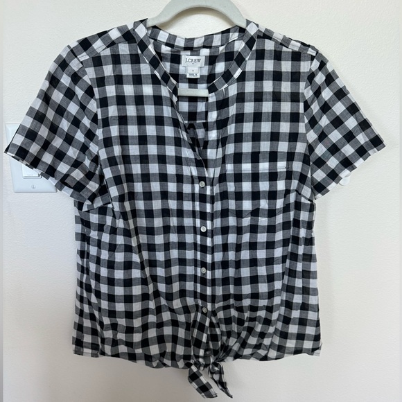 J. Crew Gingham Tie Front Button Down Top. Size Small. - Picture 2 of 7